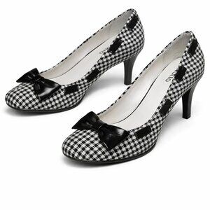 RIALTO Black White Bow Pumps Heels Shoes 8.5M